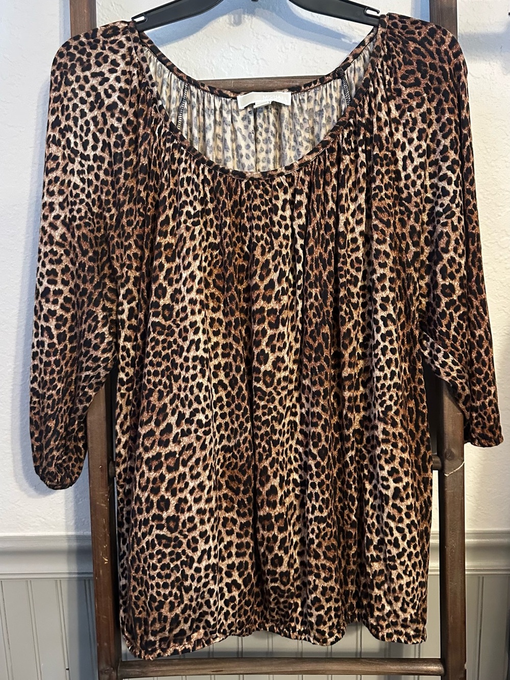 Michael Kors Leopard Print Scoop Neck Tunic Top - Brown/Black
